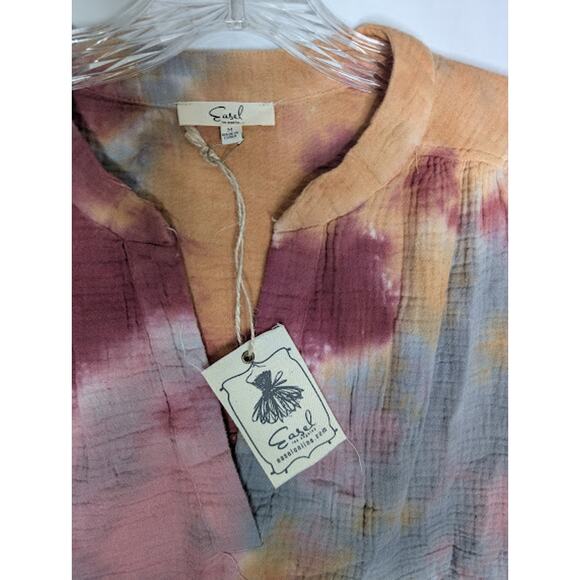 EASEL Womens Hippie BOHO 100% Cotton Tie Dye gauzy tunic Shirt size Large NWT - Picture 5 of 8